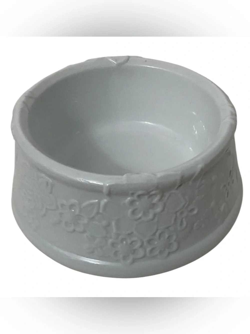 Oscar de la RENTA White Floral Embossed Ceramic Pet Dog Cat Bowl